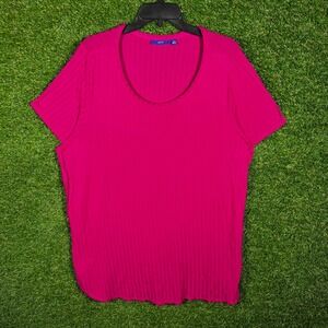 Apt 9 Womens‎ 1X Magenta Pink Ribbed Short Sleeve Scoop Neck Knit Top 1862